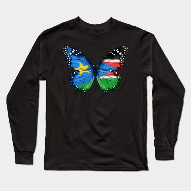 South Sudanese Flag  Butterfly - Gift for South Sudanese From South Sudan Long Sleeve T-Shirt by Country Flags